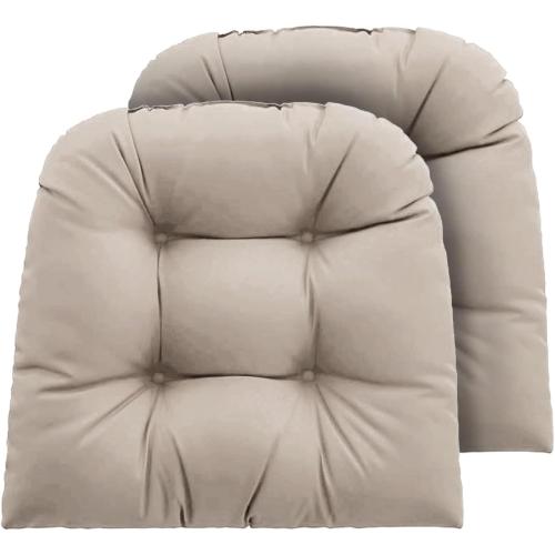 Outdoor Chair Cushions Set of 2, Seat Pads for Patio Wicker Chairs Garden Dining Chair, Indoor Outside Use, Fade-Resistant & Waterproof, Taupe