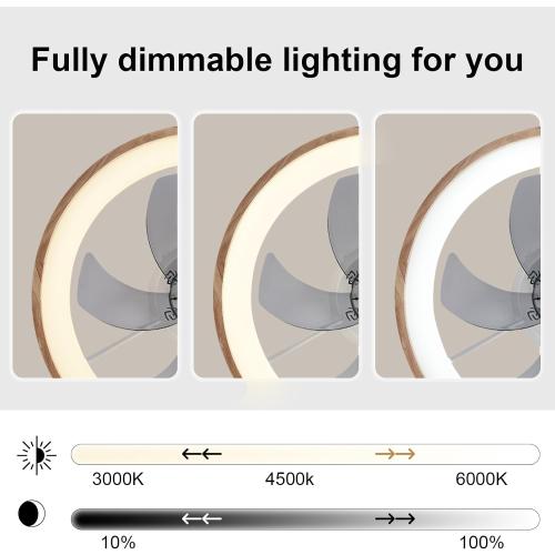 Wood 20” Ceiling Fan with Light, Dimmable LED Timing with Remote Control, 5 Invisible Reversible Blades Semi Flush Mount Low Profile Fan, Arc Wooden Frame