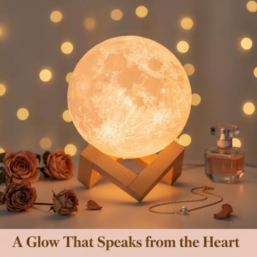 5.9 Mydethun Moon Lamp 3D Night Light - 5.9' Christmas Table Decor w/Wooden Base, Gift for Women, Mom & Kids, Bedroom Decor w/Touch-Dimmable & USB Rechargeable, Dual-Color White/Warm Yellow