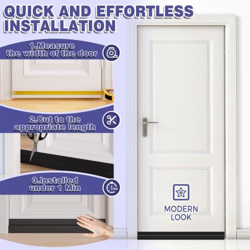 Door Draft Stopper,Adjustable Door Sweep for Bottom of Door,Silicone Weather Stripping Door Bottom Seal Blocker Air Noise,Under Door Gap Filler for Interior/Exterior Doors(Black, 39inch)