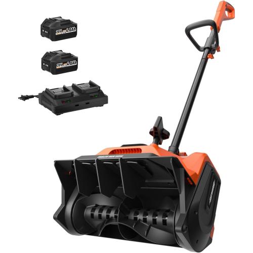 Snow Shovel Cordless, 40V | 16 Inch Electric Snow Blower with 2 X 4.0Ah Batteries & Fast Charger, Powerful Electric Snow Blower with Directional Plate & Adjustable Front Handle