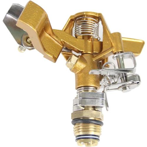 Chapin 4993: Heavy Duty Brass Head Tripod Impact Lawn Sprinkler, 360 Degree Coverage for Large Lawns, Golf Courses, Gardens, Adjustable Height, Gooseneck Hose Connection, Red and Black