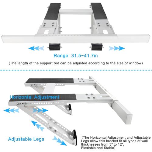 Universal Window Air Conditioner Support Bracket, No Drilling Heavy-Duty AC Window Bracket Supports Up to 200lbs for 5,000-24,000 BTU AC Units, Fits Single or Double Hung Windows