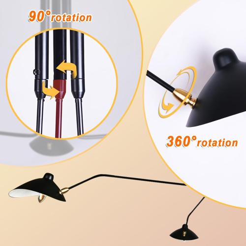 63 Mid-Century Modern Chandelier, Matt Black Adjustable 3-Arms Large Pendant Lighting Fixture for Bedroom Dining Room Living Room Kitchen Island 3-Light