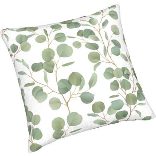 Spring Sage Green Leaf Pillow Covers 18x18 Inch Set of 2 Eucalyptus Floral Watercolor Throw Pillow Cover Grey Seafoam Leaves Square Pillowcase Cushion Cases for Home Couch Bed Sofa
