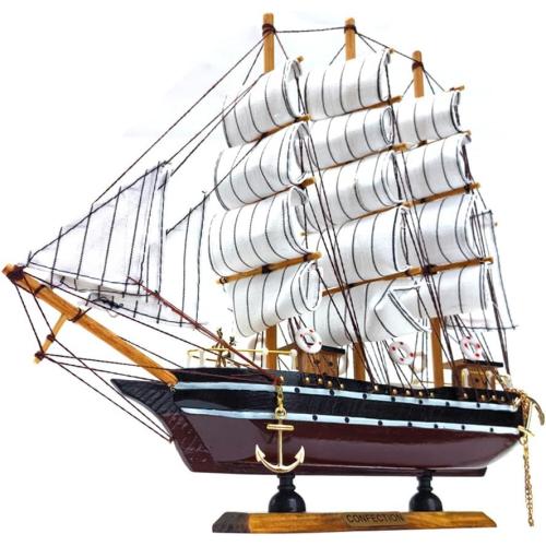 Model shipHandmade Sailboat, Ocean Themed Sailboat Model, Mediterranean Sailboat, Wooden Sailboat Suitable for Home and Office desks (White sail, Brown Hull)