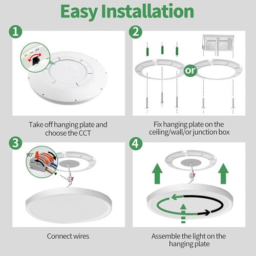 Size 24 Inch Color White Large LED Flush Mount Ceiling Light, 50W,5480LM, 3000K/4000K/6000K CCT Selectable,White Round Flat Panel Low Profile Ceiling Light Fixtures for Hallway, Kitchen, Bedroom, Laundry Room