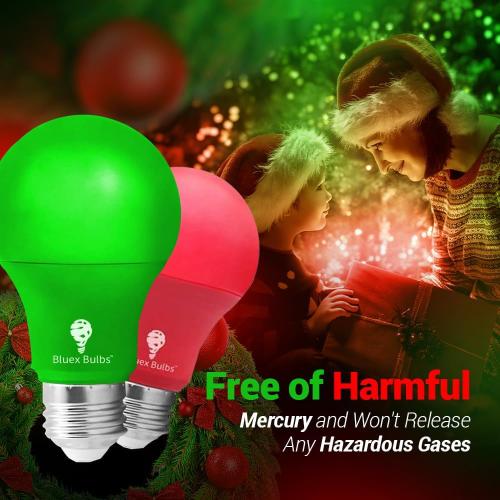 4 Pack LED Red and Green Light Bulbs - 120V E26 Base 9 Watt (60-watt Replacement) - Red and Green Bulbs for Party Decoration, Porch, Home Lighting, Christmas 4 Pack