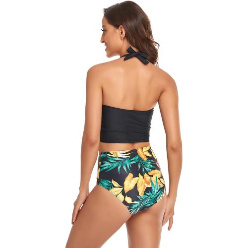 Size M...Bikini Parent Child Ladies Sexy Suit Print Daughter Bikini Leaf Swimsuit Mother Split Swimsuit Matching Family Pajamas Blacka