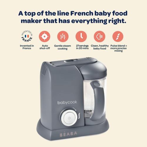 BEABA Babycook Solo 4 in 1 Baby Food Maker, Puree Steamer and Blender for Purees, Grinder with Auto Steam Cooking, Lrg Capacity 4.5 Cups 27 Servings in 20 Mins, Eucalyptus