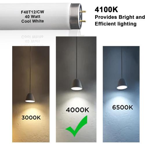 (6 Pack) F40T12 48 inch luorescent Bulbs,T12 4 Foot Linear Fluorescent Tube,40 watts,2600 lumens,4100K Cool White,Replacement Tubes for Sylvania 21371 F40CWX,Philips 423129 F40T12/CW