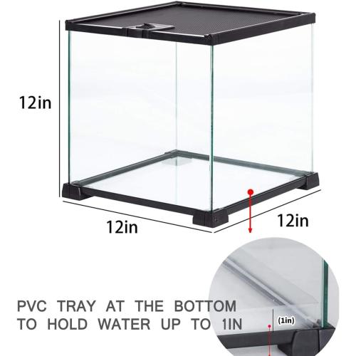 REPTIZOO Small Glass Tank 8 Gallon, Top Opening Terrarium 12 x 12 x 12 Leopard Gecko Tarantula Young Lizard Hermit Crab Frog Insects Breeding Tank