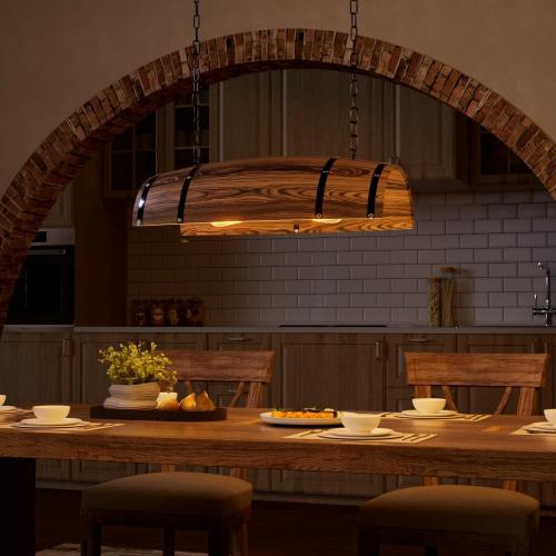 PakaLife Antique Wood Wine Barrel，Pool Table Light Fixture Pendant Lights Kitchen Island Hanging Rustic Bar Ceiling,Pool Table Light