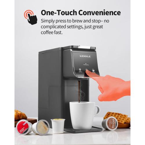 Hot & Iced Coffee Maker, K Cup Coffee Maker Compatible with Ground Coffee, Single-Serve Brewer with Bold Setting, Reusable Filter, Travel Mug Friendly, Compact & Quick Brew, Grey