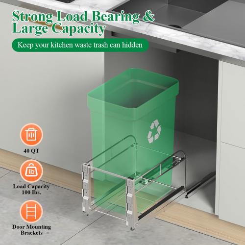 Jumyee Pull Out Trash Can Under Cabinet Trash Drawer Slides, Heavy Duty Under Sink Trash Can Pull Out Kit with Soft-Close Slides for Kitchen, Laundry, Not Included Bin, Require 12 W X 18 D Cabinet