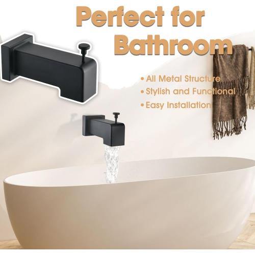 Slip On Diverter Tub Spout, Sleek Square Design for Bathroom, Fits 1/2 Copper Pipe (5/8 OD), Child-Safe Rounded Edges, Easy Installation, Matte Black