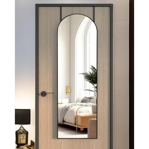 KOMCOTE Full Length Mirror 48x14 Inches - Over The Door Hanging Mirror for Bedroom, Living Room, Closet - Arch Floor Mirror, Door Mirror with Black Frame - No Drill Easy Install