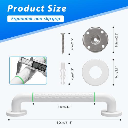 2 Pack 16 Inch White Shower Grab Bar,Bath Grab Rails with Anti-Slip Grip and Safety Luminous Circles,Stainless Steel Bath Handle Bathroom Grab Bar for Seniors, Elderly, Handicap