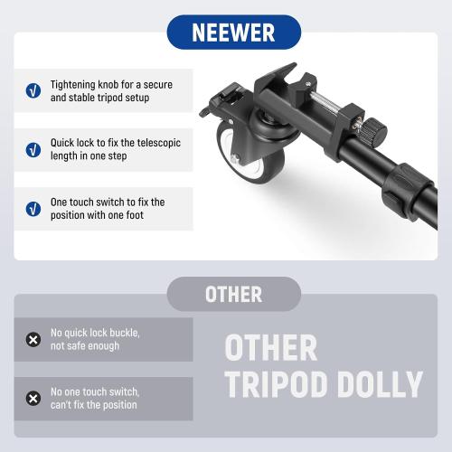 NEEWER Photography Tripod Dolly, Heavy Duty 50lbs Capacity Tripod Wheels with 3 Rubber Wheels for DSLR Cameras Camcorder Photo Video Lighting