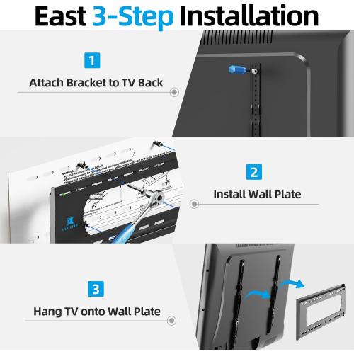 Black Heavy Duty TV Wall Mount for 55-100 inch Large TVs up to 200 LBS & 800x600 mm Vesa, Ultra Slim Fixed TV Mount, Low-Profile TVS Bracket, 16 24 32 Wood Stud, Fit Most 65  75  85 86 90 98 100 TVs