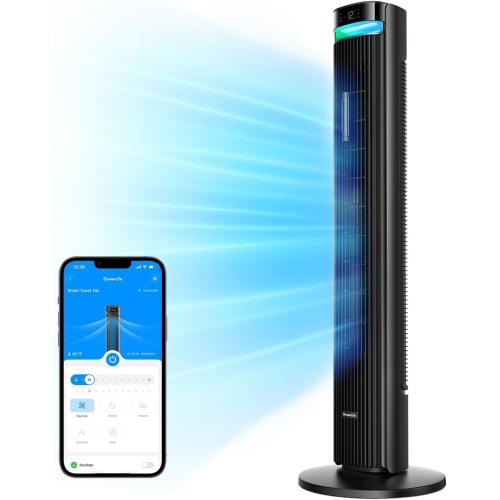 GoveeLife 42 in. Tower Fan, 150 Deg Oscillation, 5 Modes 12 Speeds, Black