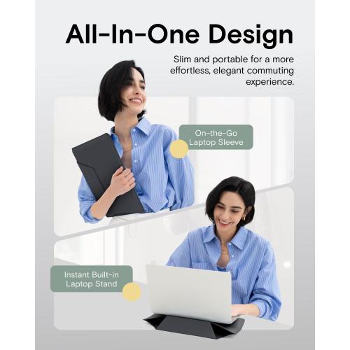 MOFT Laptop Carry Sleeve, 2-in-1 Laptop Bag & Stand for 14 MacBook Air/Pro & Dell/HP/Lenovo/Asus, Stylish Slim Computer Sleeve Bag with Expandable Storage for Computer Accessories, Night Black