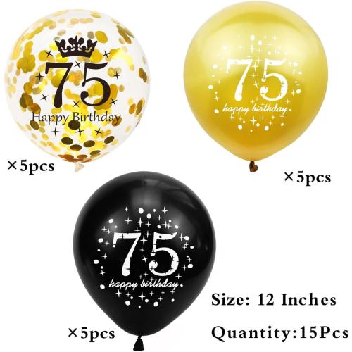 SHUNTAI 75th Birthday Balloons Black and Gold 75th Birthday Decorations for Men Women Happy 75 Birthday Latex Confetti Balloon 75 Years Old Theme Party Decor Supplies 15 Pack 12 Inch
