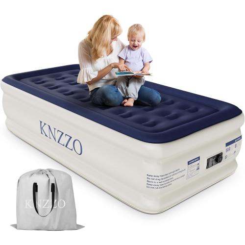 Size Twin Air Mattress  with Built-in Pump, Blow Up Mattress with Soft Flocked Top, Leakproof Inflatable Mattress, Foldable Waterproof Air Bed for Home, Guests, Camping, with Storage Bag