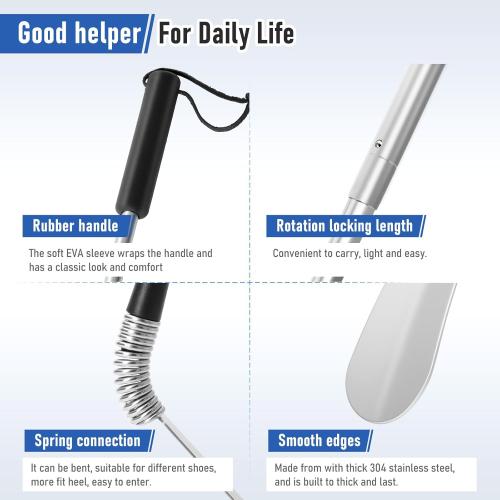 Fanwer Extendable Shoe Horn Long Handle for Seniors, Twist to Lock, 16 to 31Adjustable, Stainless Steel Telescopic Shoehorn for Men Women, Metal Travel Shoe Horn, Shoe Helper Tool