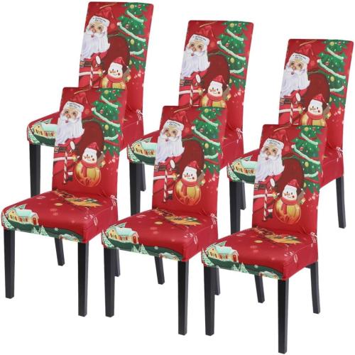 SearchI Christmas Dining Room Chair Covers Set of 6, Stretch Xmas Chair Slipcovers Protector, Spandex Washable Kitchen Parsons Chair Cover for Dining Room,Christmas Decor,Holiday Party(Santa Claus)