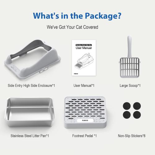 Stainless Steel Cat Litter Box with Lid, XL Extra Large Litter Box for Big Cats, High Sided Kitty Metal Pan with Pedal Filter and Scoop, Non-Sticky&Anti-Leakage Easy Cleaning Gray