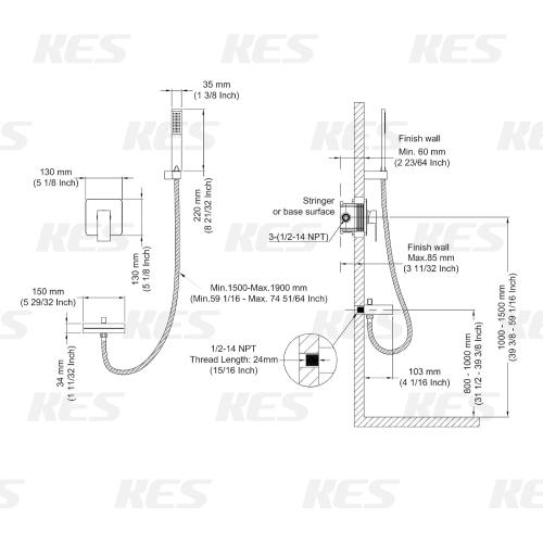 KES Tub Faucet Wall Mounted with Waterfall Spout, Bathtub Faucet with Shower Hand-Held Tub Filler Matte Black (Rough-In Valve and Trim Kit Included), XB6220-BK