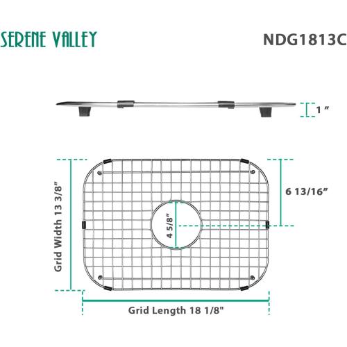 Serene Valley Sink Grid 18-1/8 L x 13-3/8 W, Centered Drain with Corner Radius 3-1/2, NDG1813C