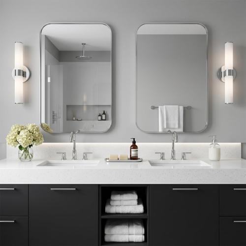 24x36 Bruhed Nickel Rectangle Vanity Bathroom Mirror, Set of 2 | Aluminum Alloy Frame, Clear Reflection, Rust-Resistant, Vertical or Horizontal, Wall Mount, Bedroom and Entryway