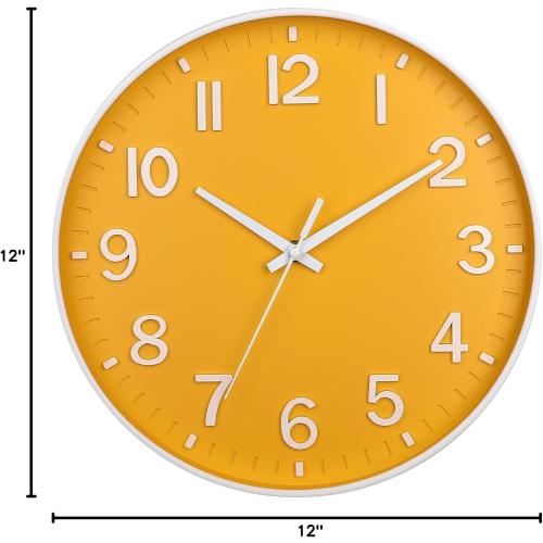 HZDHCLH Yellow Wall Clocks Battery Operated,12 inch Silent Non Ticking Modern Wall Clock for Living Room Bedroom Kitchen Office Classroom Decor