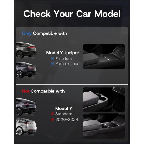 Center Console Organizer Tray for Tesla Model Y Juniper 2026 2025 (Premium & Performance), 8PCS - PC Material & Silent Silicone Armrest Storage Box Bottom Liners Wireless Charging Pad Cup Holder