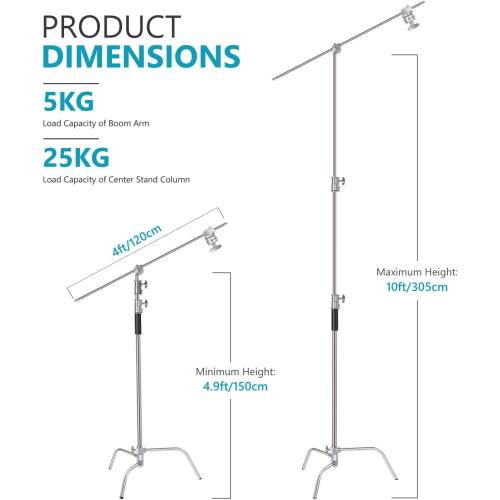 Neewer 10 Feet/3 Meters Adjustable C-Stand Light Stand with 4 Feet/1.2 Meters Extension Boom Arm, 2 Pieces Grip Head and Carry Bag for Photography Studio Video Reflector, Umbrella, Monolight, etc