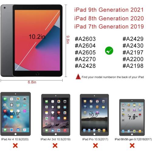 TopEsct Kids Case for iPad 10.2 inch - Shockproof Silicone Cover with Tempered Glass Screen Protector and Strap - Compatible with iPad 9th/8th/7th Gen (2021)(Red)