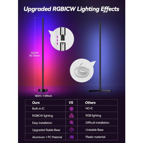 Corner Floor Lamp, LED Corner Lamp with App and Remote Control, RGBICW 16 Million DIY Colors & 68  Scene, Music Sync, Color Changing Smart Ambient Light for Living Rooms, Bedrooms, and Gaming Rooms
