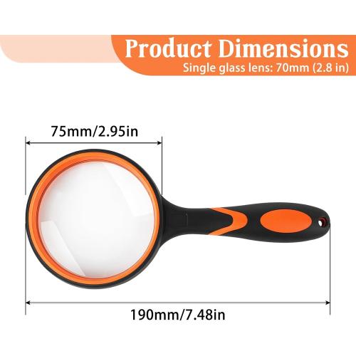 Ykimok Magnifying Glass, 10X 75mm Organic Glass Lens Handheld Magnifier with Silicone Handle for Reading and Inspection