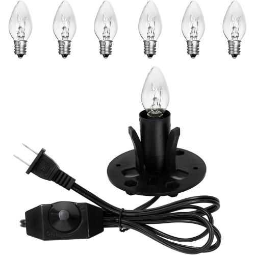 Himalayan Salt Lamp Cord Replacement with Dimmer Switch and E12 Halogen Salt Lamp Bulbs(6-Pack), 5 Feet Salt Lamps Cords with Base Assembly