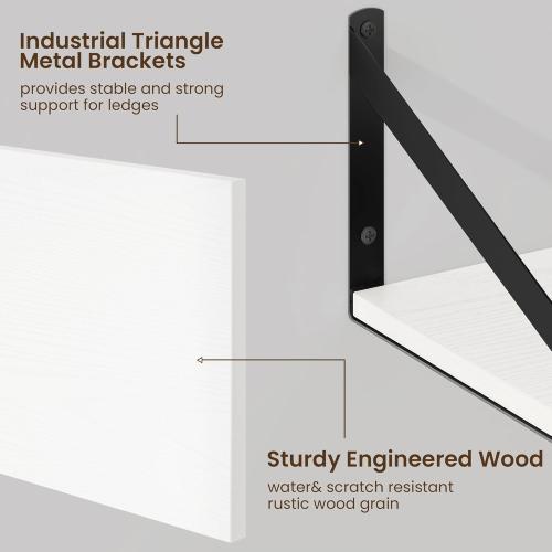 Fun Memories Floating Shelves for Wall, 12 Inch Deep Floating Shelves Set of 2, 16W x 12D Large Wall Shelf with Sturdy Metal Brackets for Living Room, Bathroom, Bedroom and Kitchen, White