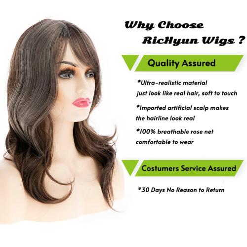 Womens Long Wavy Grey Brown Wigs for White Women Synthetic Heat Resistant Wig for Daily Party