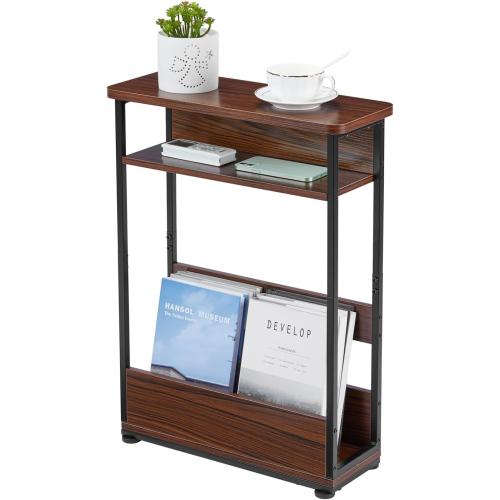 Vintage Narrow Side Table with Storage Shelf, 3 Tier Slim End Table Modern Sofa Table for Narrow and Small Spaces, 24.6 Inch Height Bedside Table Small Nightstand with Magazine Rack