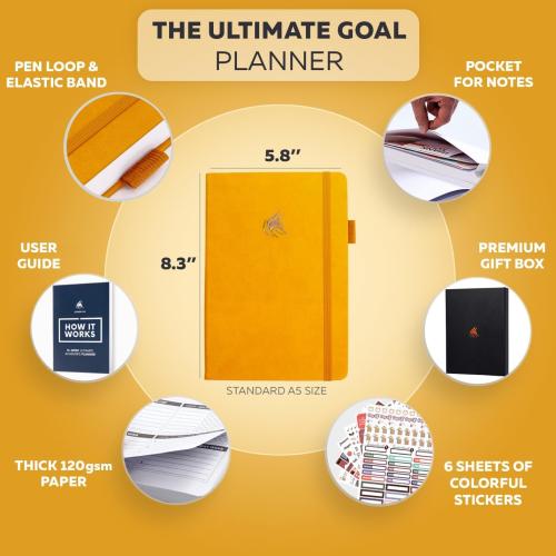 Clever Fox 13-week Ultimate Achiever's Daily Goal Planner, Amber Yellow | Undated 90-day goal workbook, daily, weekly and monthly layouts, Hourly schedule, Affirmations, Habit tracker, Hardcover, A5