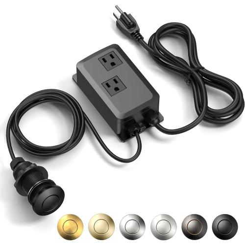 Garbage Disposal Air Switch Kit -Professional- Dual Outlet, Sink Top Waste Disposer On/Off, Garbage Disposal Button, Brass Made Cover, UL Listed