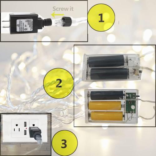 LR6 AA Battery Eliminator, AC to DC 3V 4.5V Power Supply Adapter,3 Connectors, Replace 2 or 3pcs 1.5V AA Battery,for Decorations LED Light,Indoor and Outdoor