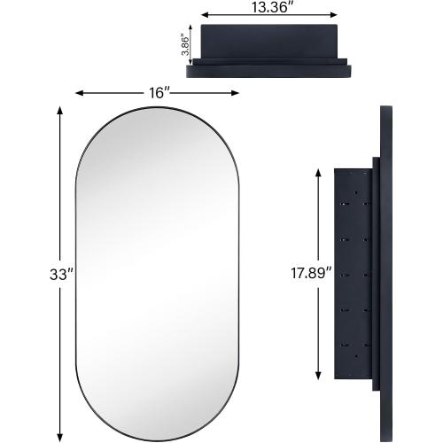Oil Rubbed Bronze Oval Recessed Bathroom Medicine Cabinet with Mirror Stainless Steel Metal Framed Oblong Pill Shaped Bathroom Cabinet with Mirror 16x33''
