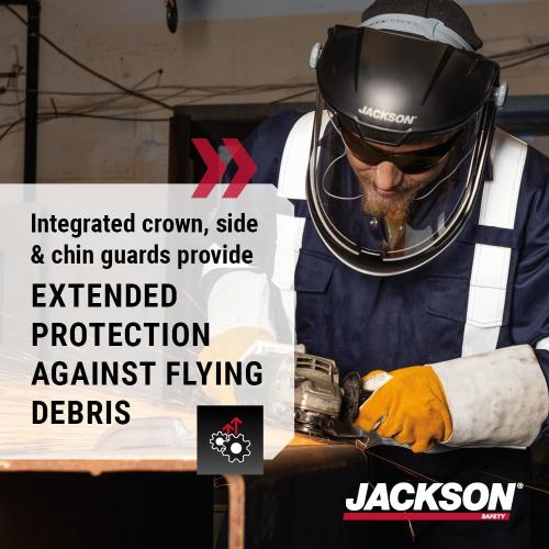 Black Jackson Safety Lightweight MAXVIEW Premium Face Shield - Mask with 370 Speed Dial Ratcheting Headgear, ANSI Z87.1, for Work, Grinding, Cutting - Anti Fog Coating - Clear Tint