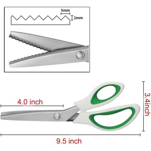 JISTL Green Pinking Shears Comfort Grips Crafts Zig Zag Cut Sewing Scissors,Professional Handheld Dressmaking
